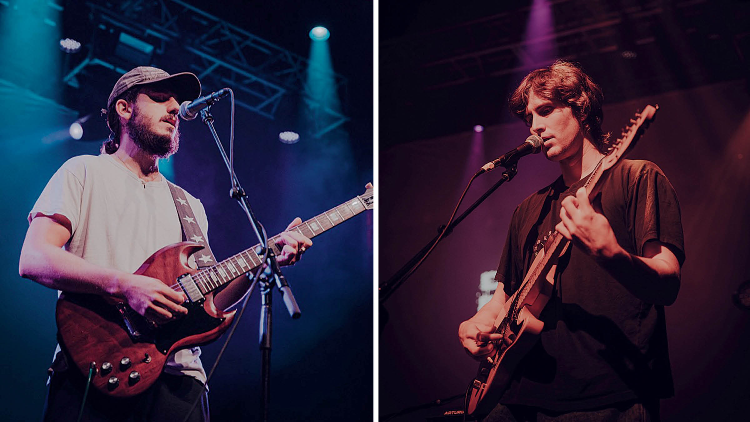 Dutch Interior&#039;s Noah Kurtz plays a cherry red Gibson SG while Connor Reeves plays a Tele