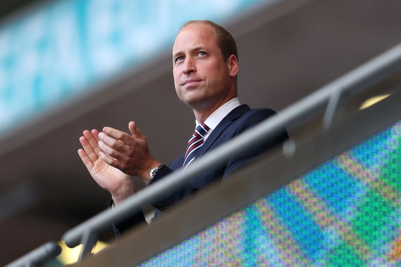 Prince William clapping and supporting the England football team at Wembley