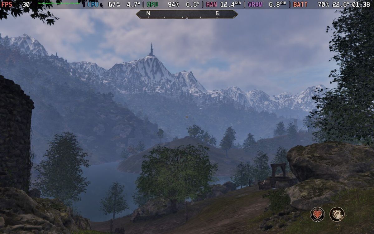 An image of a vista outside the Imperial City in Oblivion, in Oblivion Remastered, running on Steam Deck