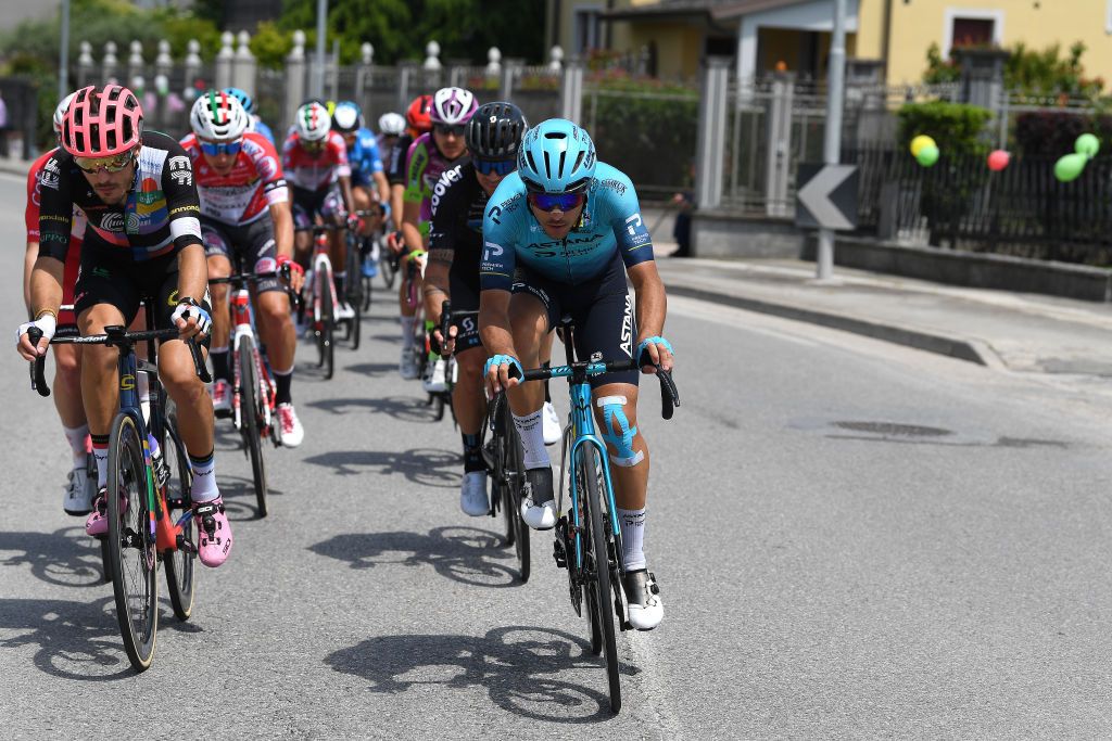 STRADELLA ITALY MAY 27 Alberto Bettiol of Italy and Team EF Education Nippo Samuele Battistella of Italy and Team Astana Premier Tech in the Breakaway during the 104th Giro dItalia 2021 Stage 18 a 231km stage from Rovereto to Stradella UCIworldtour girodiitalia Giro on May 27 2021 in Stradella Italy Photo by Tim de WaeleGetty Images