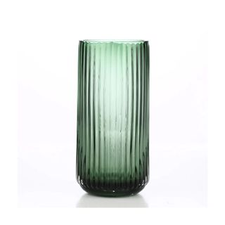 green tall ribbed glass vase