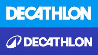 Decathlon new logo on top of old logo