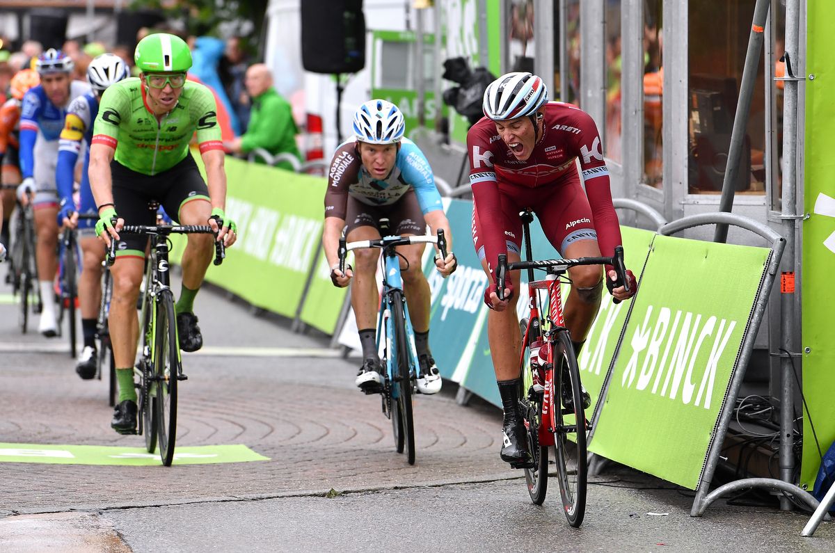 Nils Politt (Katusha-Alpecin) grimaces over the line
