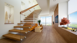 Hallway with oak wooden floor boards