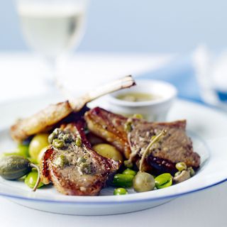 Grilled Lamb Cutlets with Anchovy and Caper Sauce