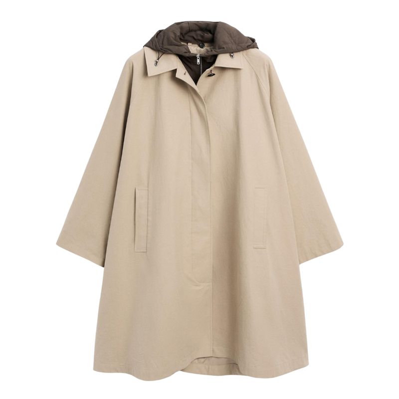 A cutout of a cape trench by Massimo Dutti with a hood
