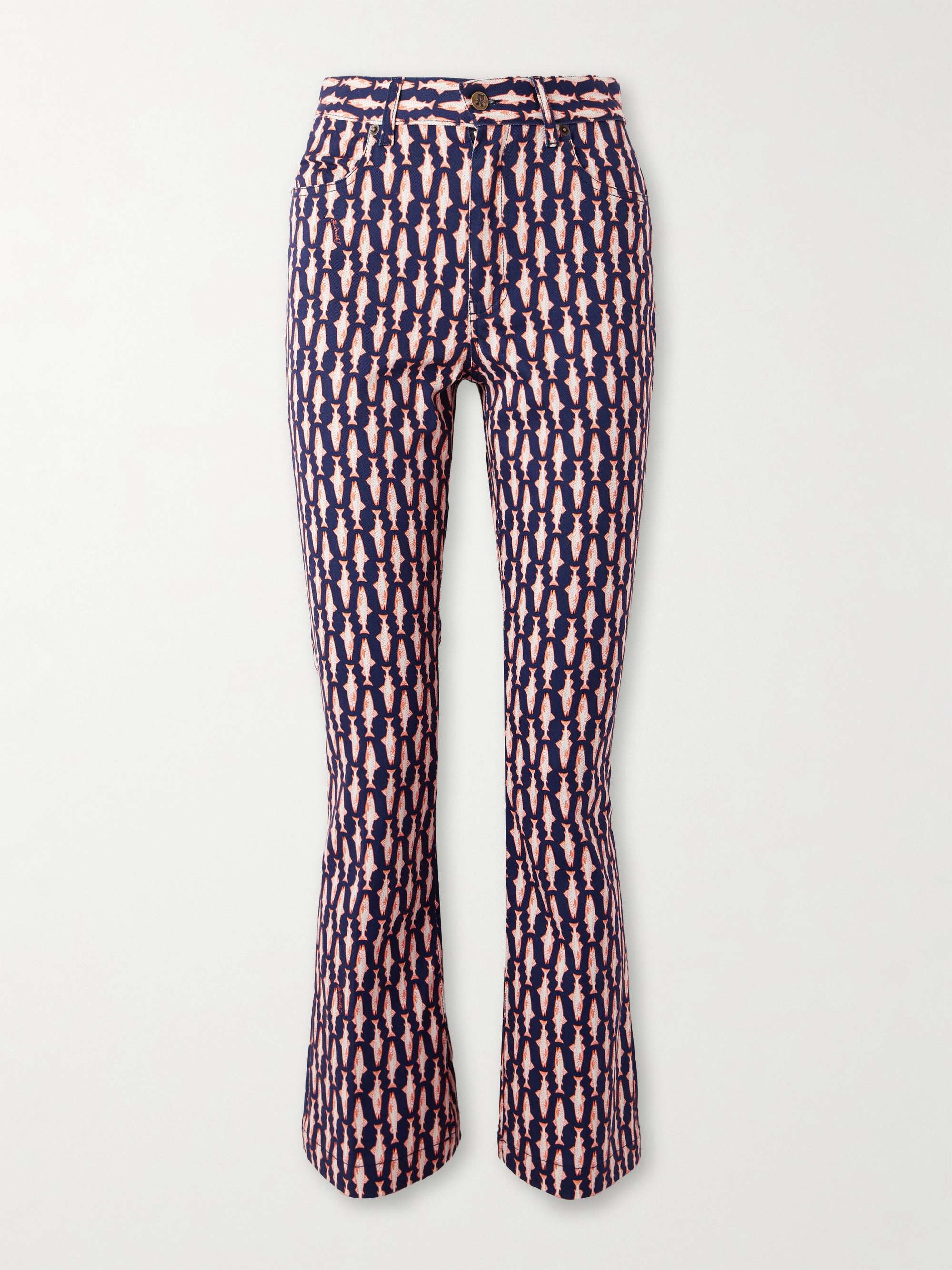 Cut printed mid-flared jeans