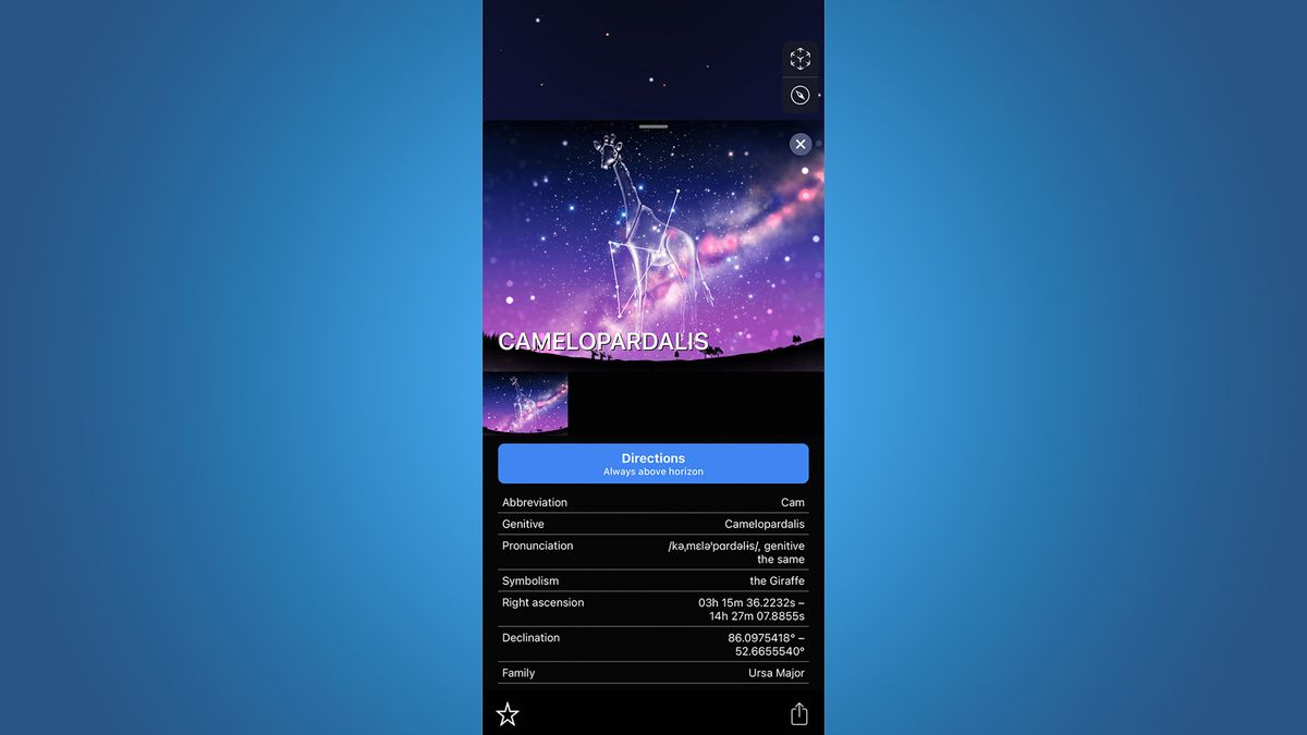 Night sky app screenshot