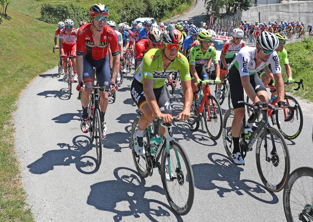 Pascal Ackermann in the Tour of Slovenia's race leader's green jersey