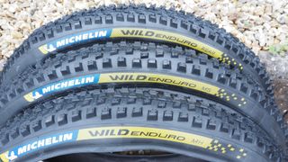 The three Michelin Wild Enduro Racing Line tires