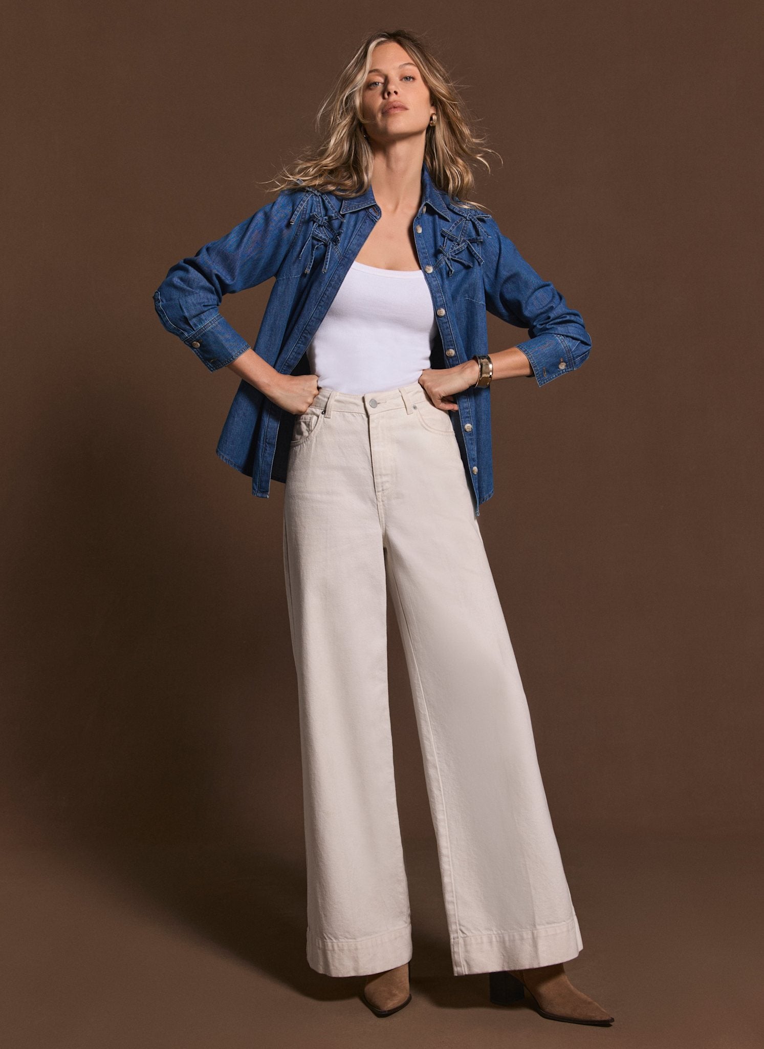Cream Wide Leg Jeans