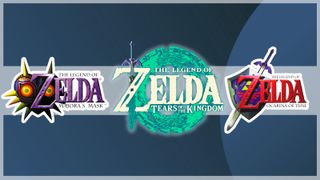 A shot of 3 various Zelda logos with a white border on a dark background