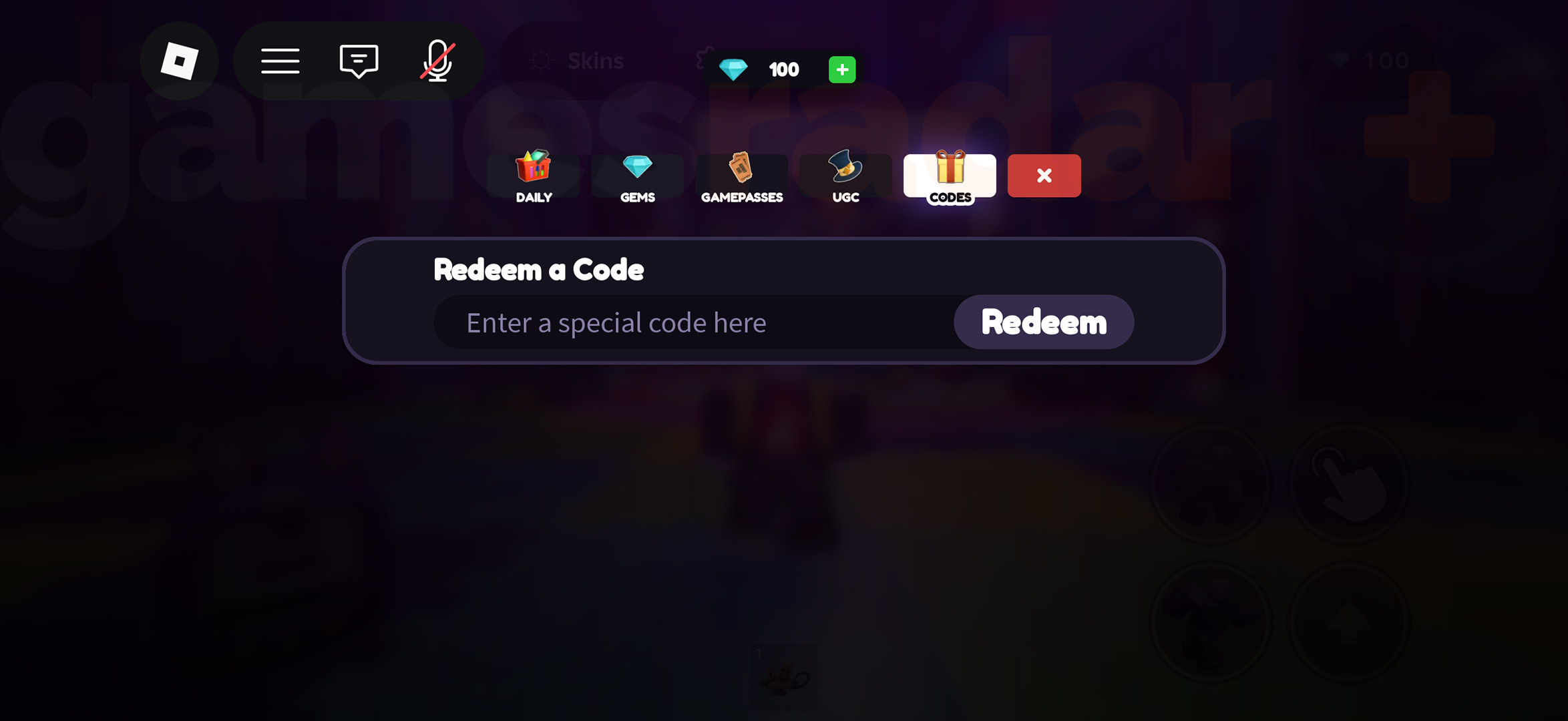 The menu used to redeem Wonderland codes