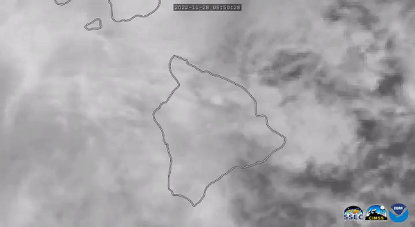 An infrared satellite view of Mauna Loa erupting in Hawaii on Nov. 27.
