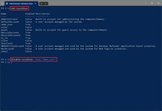 Disable Windows 11 account with PowerShell