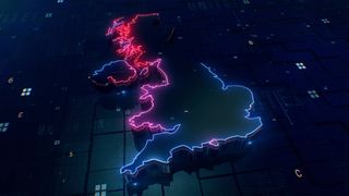 An image of the UK outlined in neon colours.