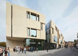 The University of Greenwich Stockwell Street Building with people standing around