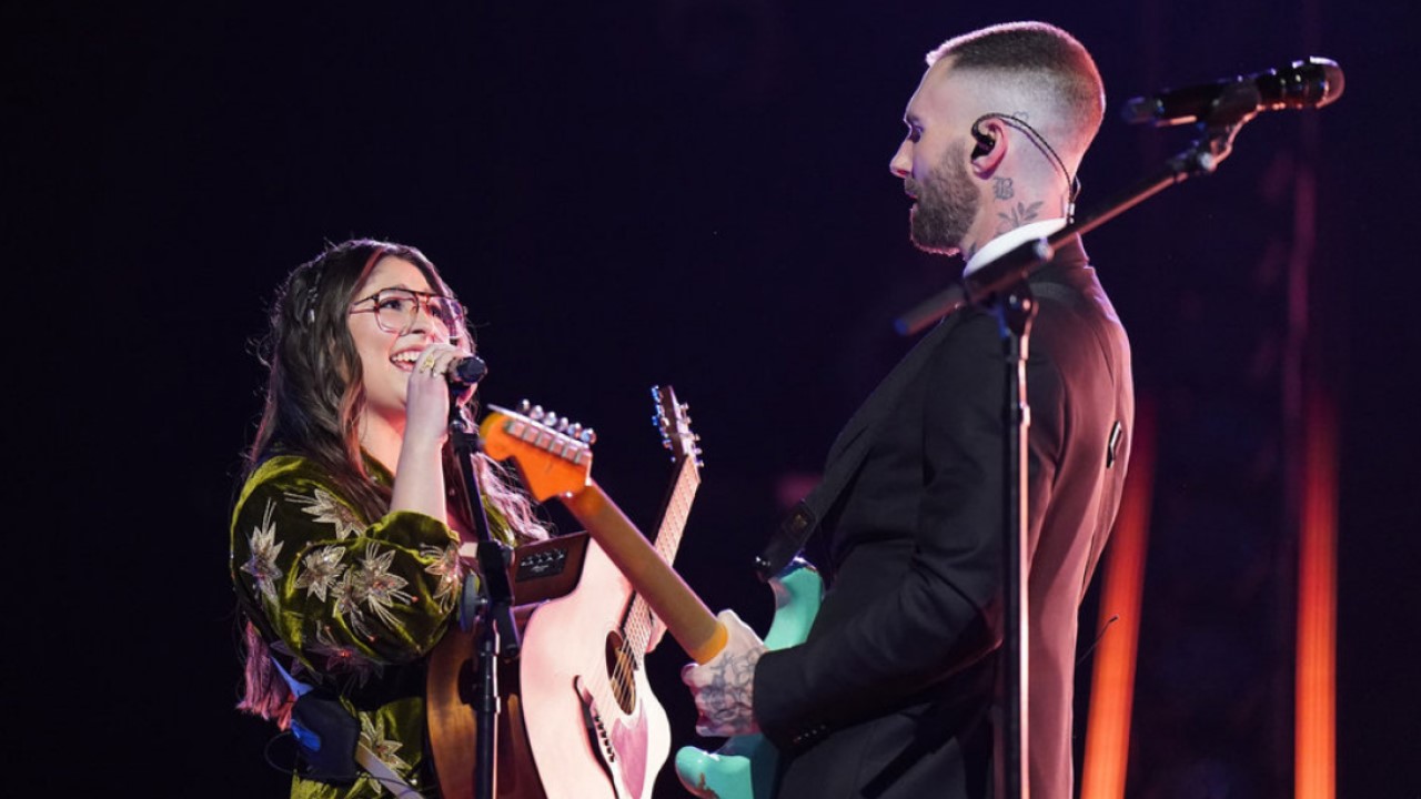 Lucia Flores-Wiseman and Adam Levine on The Voice Season 27 finale.