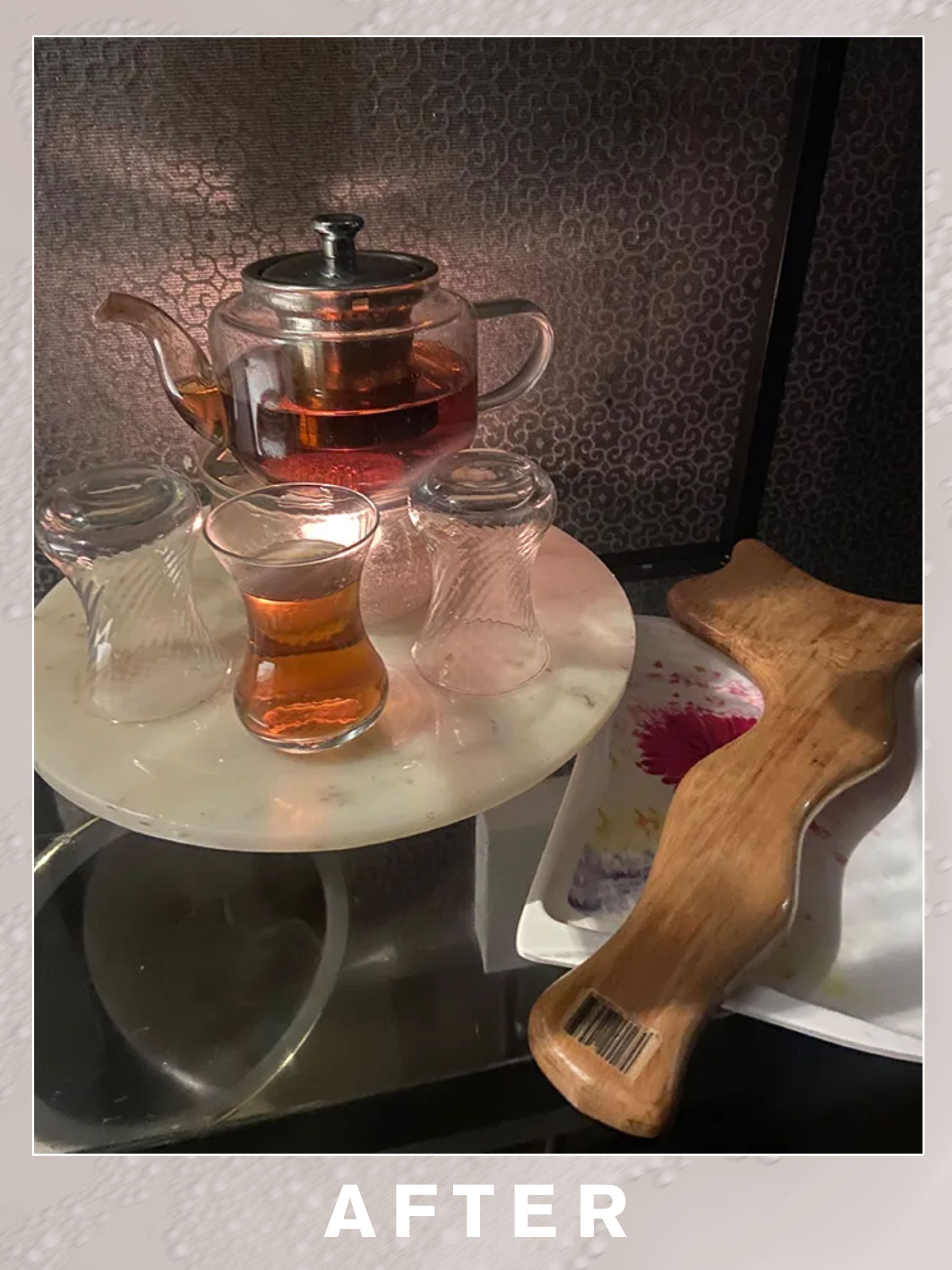 Beauty editor Eleanor Vousden having a herbal tea after getting a lymphatic drainage massage