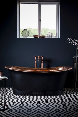 Black bathroom with painted black copper bath