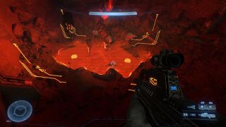 A hologram shows Halo's Blood Gulch