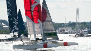 SailGP F50 foiling catamarans battle it out on the water