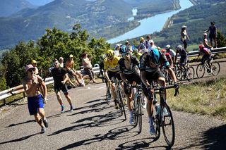 Chris Froome (Team Sky) rides behind Mikel Nieve and Wouter Poels during the 160km 15th stage of the Tour de France