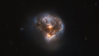 A Hubble Space Telescope image of a megamaser from a galaxy more than 370 million light-years from Earth.