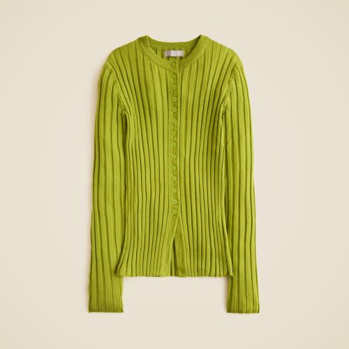 Wide-Rib Fitted Cardigan Top in Merino Wool