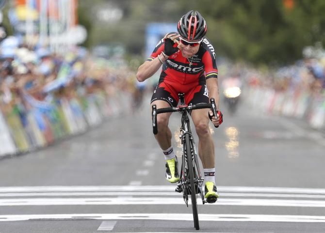 It was a subdued celebration by Cadel Evans as he won stage 3 of the 2014 TDU