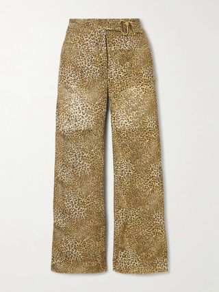 Chappy Cropped Belted Leopard-Print Woven Flared Pants