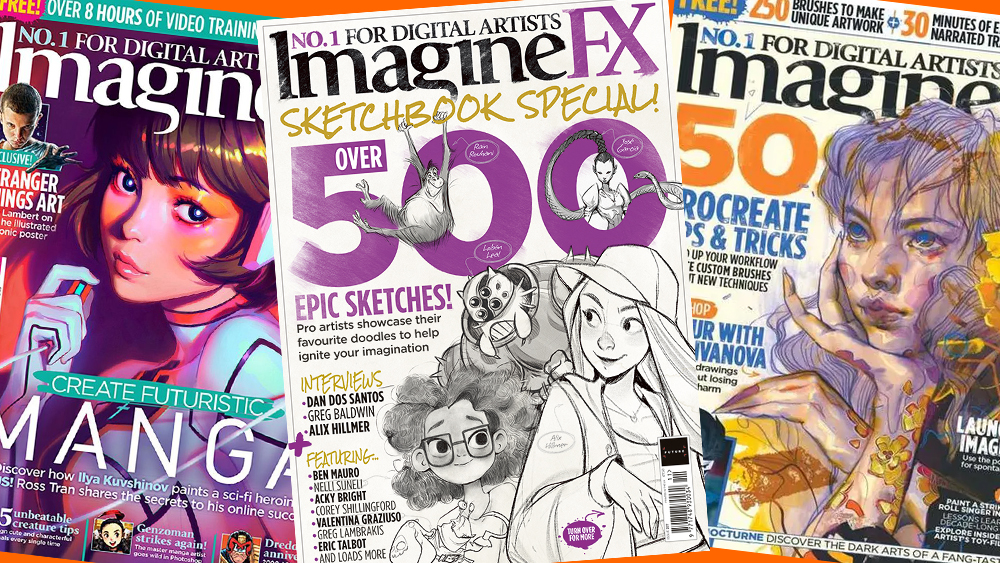 Three ImagineFX covers showing comic art resources