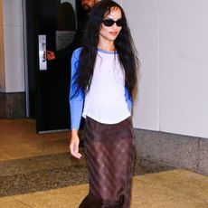 Zoe Kravitz wears a baseball shirt.