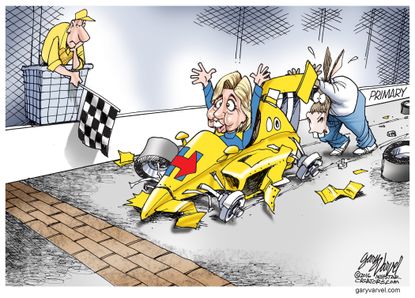 Political cartoon U.S. Hillary Finish Line