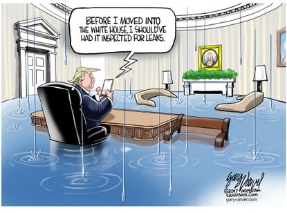 Political Cartoon U.S. President Trump White House leaks