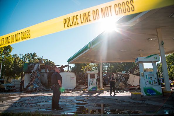 A damaged BP station in Milwaukee.