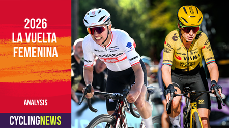 Collage of Kasia Niewiadoma-Phinney and Pauline Ferrand-Prevot, overlaid with a Cyclingnews Vuelta Femenina banner graphic