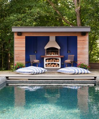 fireplace near pool