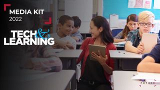 Tech & Learning's 2022 media kit cover with teacher and students in classroom