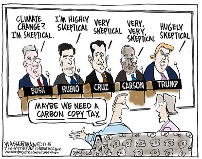 Political cartoon U.S. Republican Candidates 2016 Climate Carbon Tax