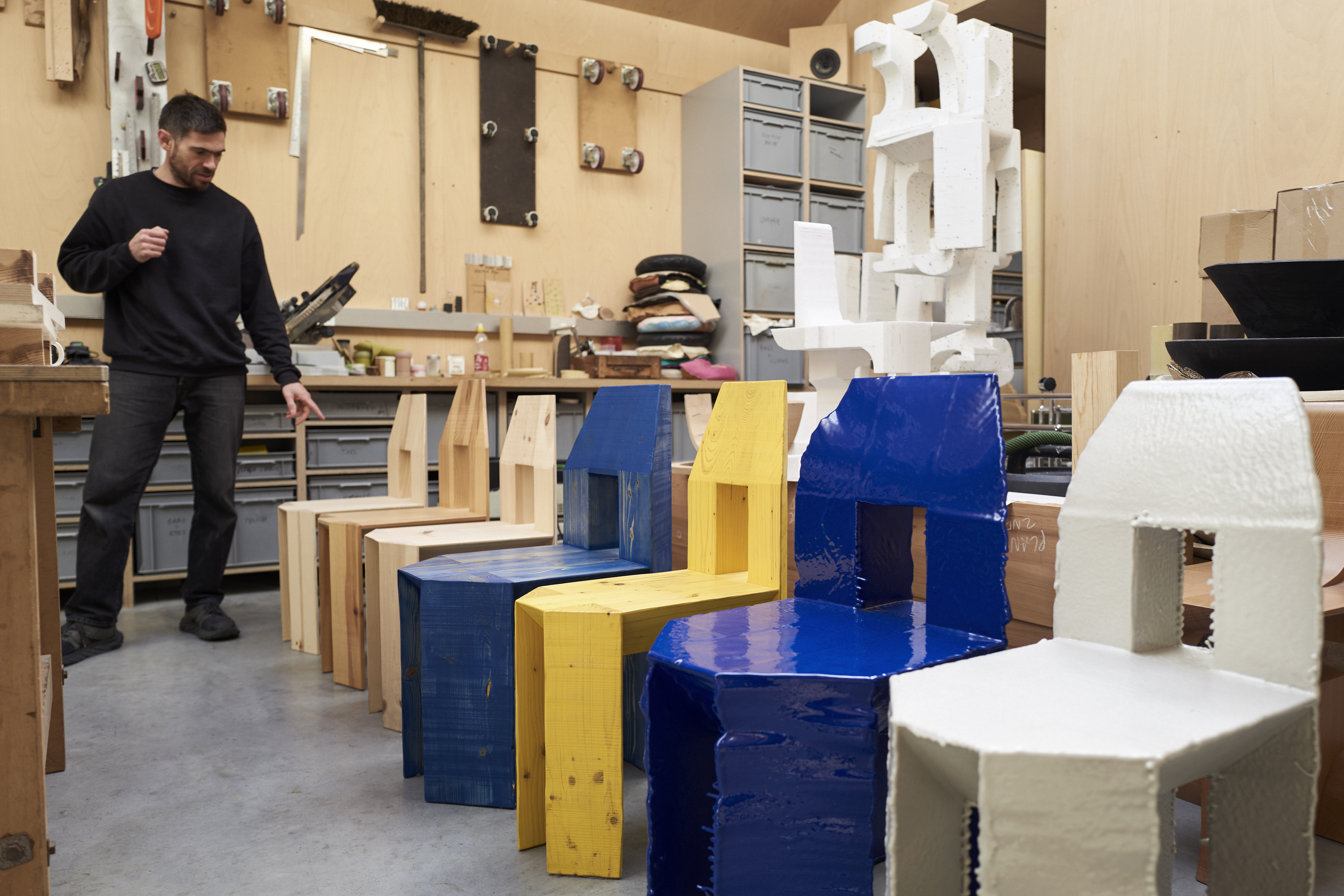 Max Lamb chair for Hem, photographed in the designer's studio
