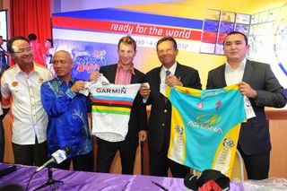 Chann McRae of Garmin-Cervelo and Aidar Makhmetov of Astana were on hand to promote the race.