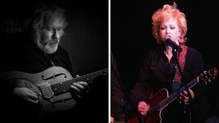 Left-Knox Chandler playing a Gibson Les Paul; Right-Singer Cyndi Lauper performs at the VH1 Save The Music Presents "Songwriters In The Round: Generations 3: The Best of the 80's" at the China Club November 4, 2004 in New York City