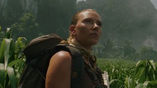 Scarlett Johansson looking up in Jurassic World Rebirth