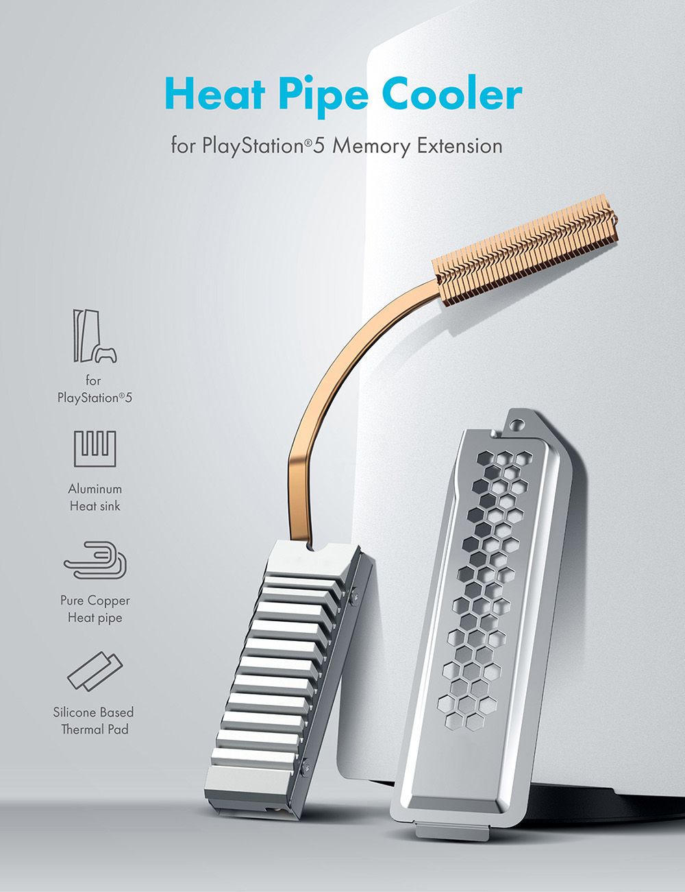 Graugear PS5 SSD Cooler w/ external copper heatsink