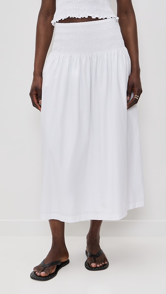 Madewell Smocked-Waist Poplin Midi Skirt