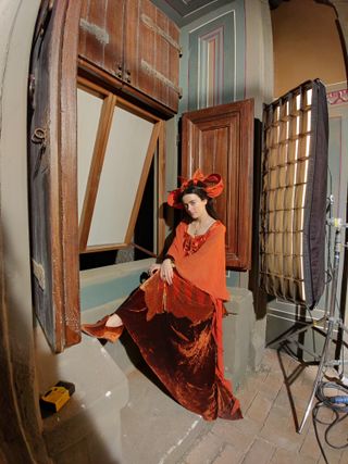 Behind the scene image of Lou Gala in costume in The Decameron