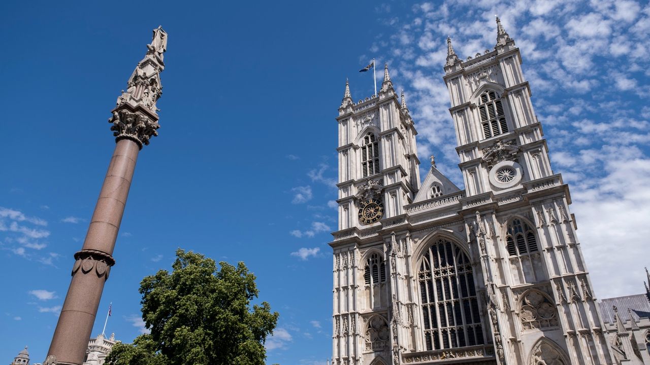 Exterior of Westminster Abbey on 24th July 2022 in London, United Kingdom. Westminster Abbey, formally titled the Collegiate Church of Saint Peter at Westminster, is a large, mainly Gothic abbey church in the City of Westminster