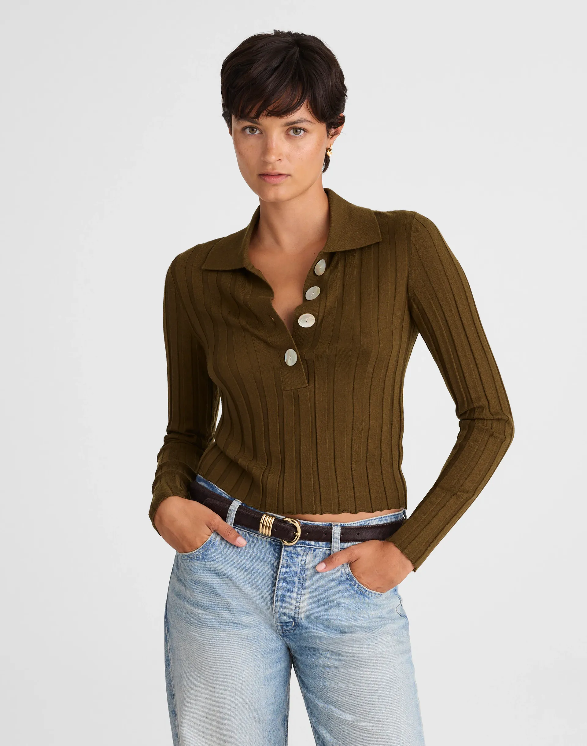 Ribbed Polo Sweater