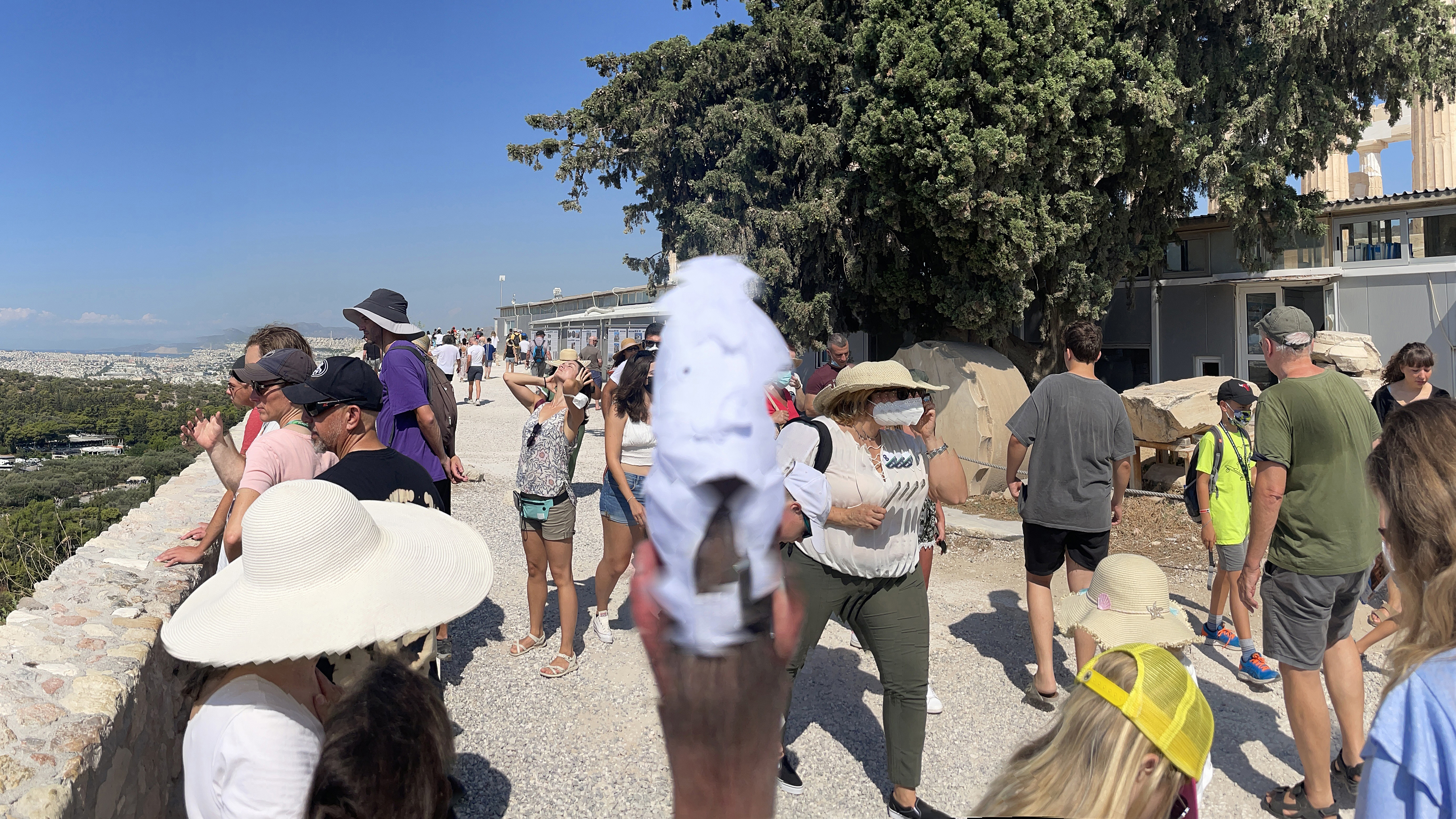 This is an image of tourists in Athens, Greece